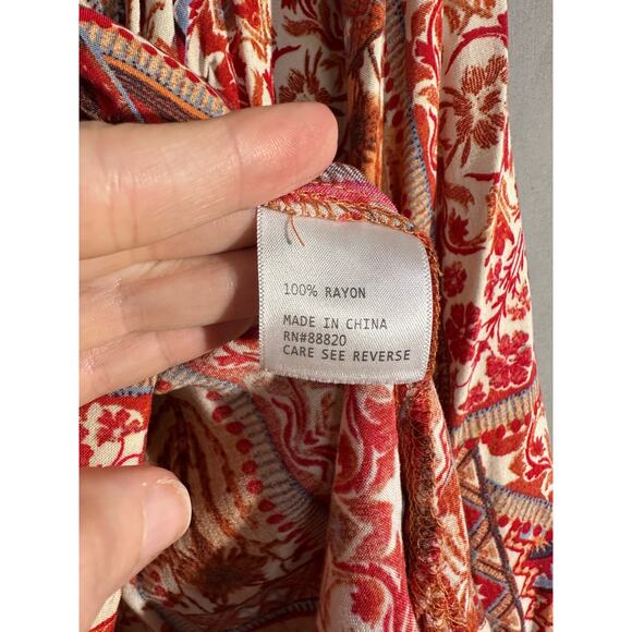 Rachel Zoe Top Womens XS Red Aztec Western Oversized Button Flowy Boho Bohemian - Picture 4 of 8